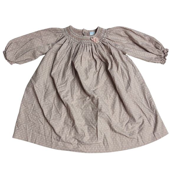 Dillards Edgehill Collection Beige Long Sleeve Smocked Full Skirt Buttons 4T - Picture 1 of 4